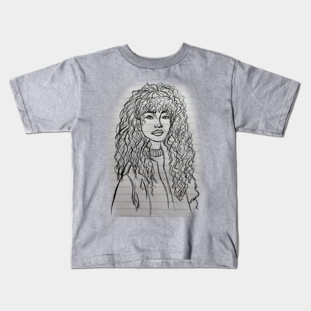 Curly Hair Sketch Kids T-Shirt by PandaUnni